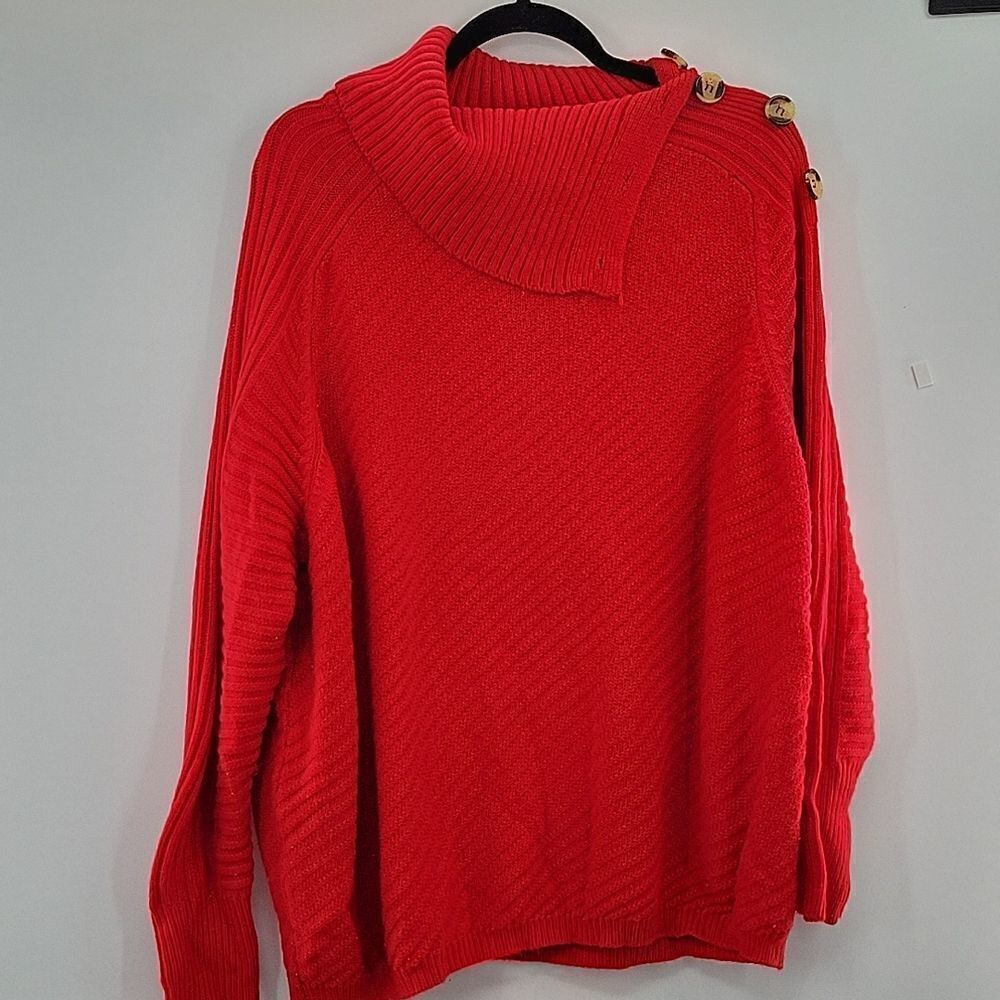 Lida Kate Red Sweater w/ Button Shoulder Detailing size S